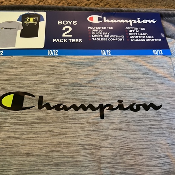 Boys 2 pack Champion Tshirts Size 10/12.  1 Polyester Tee 1 Cotton Tee - Picture 2 of 4